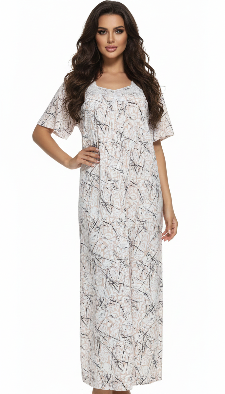 فستان حريمي فسكوز طويل بنص كم