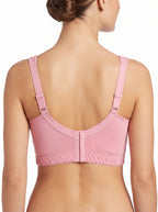 A woman shown from the back wearing a light pink bra with adjustable shoulder straps and a center gore closure, photographed against a plain white background.